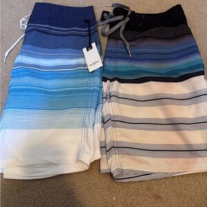 Trinity Blue and Black Board Shorts Gradient Stripe Swimwear